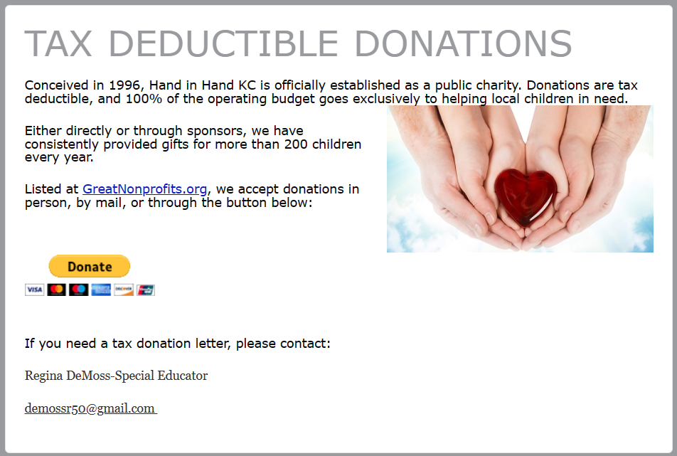 Image of the first section in the original Hand in Hand site layout